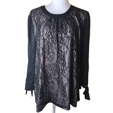 Ivanka Trump Floral Lace Blouse Size XL Black 