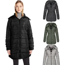 Women's Lightweight Down Puffer Coat Hooded Mid-Length Compact Winter Jacket  