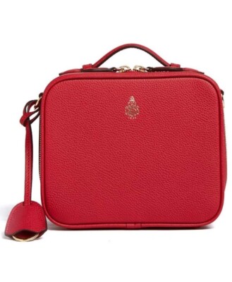 Mark Cross Madison Mini Red Leather Bag Crossbody Satchel Purse Designer 