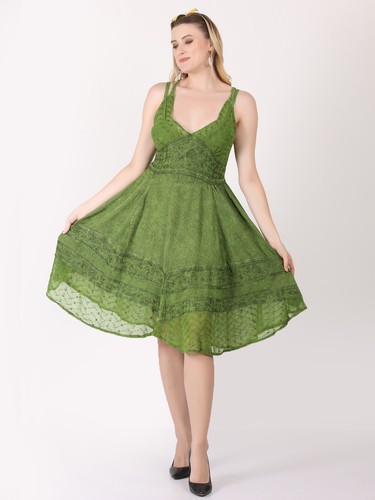 Women's V Neck Spaghetti Strap Embroidered Party Dress wholesale Assorted Lot - Picture 7 of 11