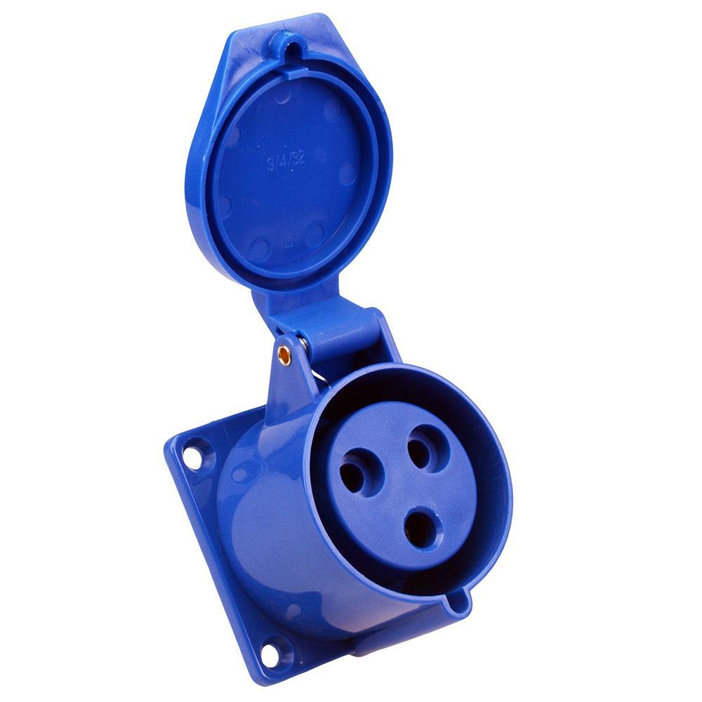 Blue 32A 230V 2P+E Industrial Panel Mount Socket Connector IP44