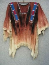 Handmade Powwow War Shirt Suede Regalia Fringe  Beaded Indigenous Tribal WS453