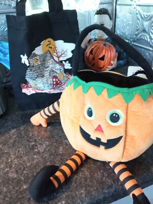 Trick or treat candy pail bundle shelf sitter jack o lantern pumpkin ghost house