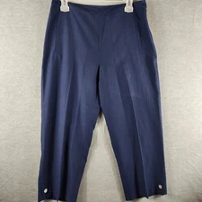 Christopher & Banks Woman 6 Capri Side Zip Navy Blue Button Hem Classy Sleek