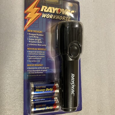 Vintage Rayovac Workhorse Flashlight Black  2D WH2D-B New In Package