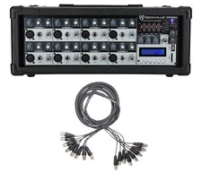 Rockville RPM85 2400w Powered 8-Channel Mixer, 5 Band EQ, Bluetooth+Snake Cable