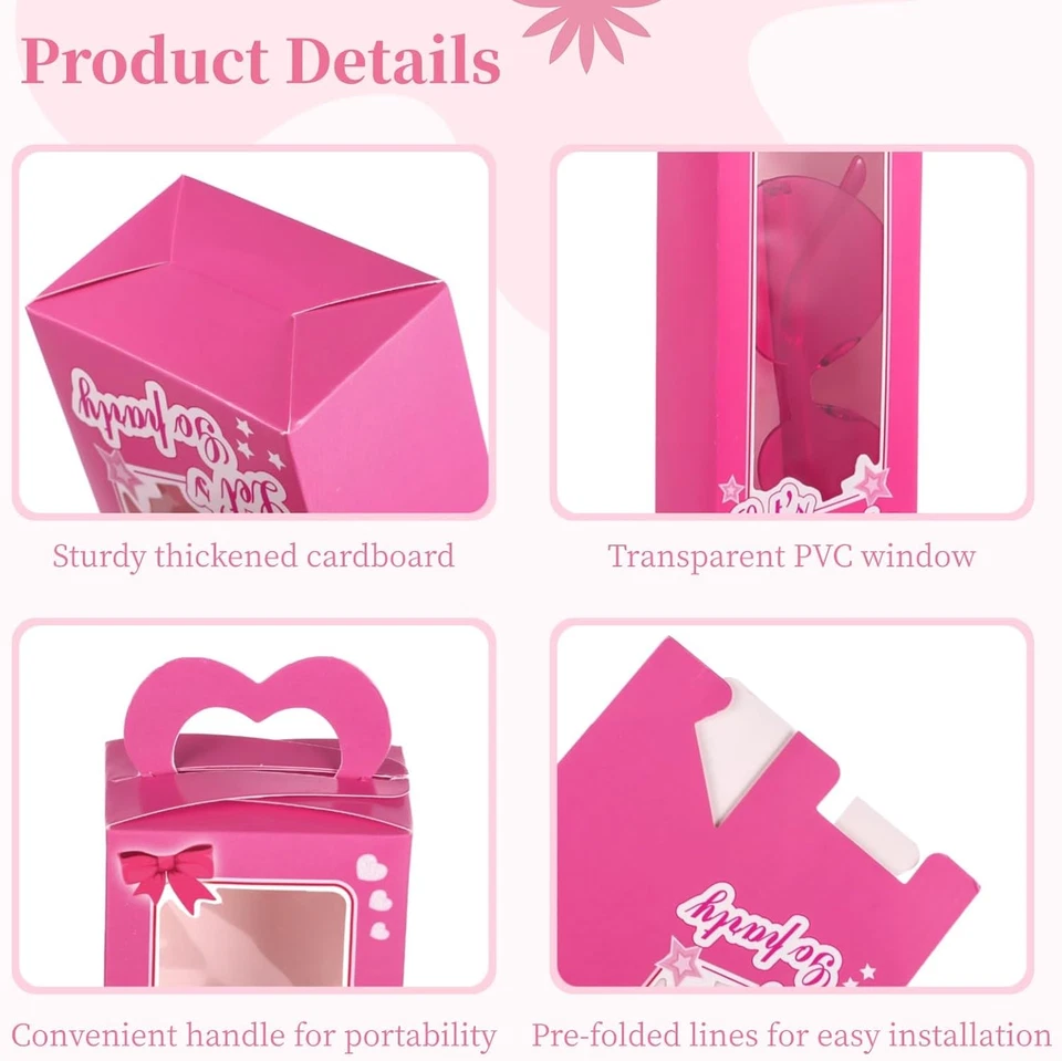Juego de 12 Cajas de Regalo para Muñecas Rosa, Incluye 12 Cajas de Regalos Rosa y 12 Corazón Rosa Cantado Foto 4 de 4