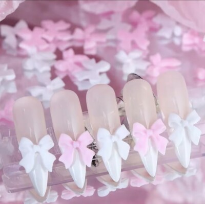 20 Stck. 3D Schleife Niedlich Nail Art Dekorationen Zubehör Charms Weiß Rosa Blau Schwarz