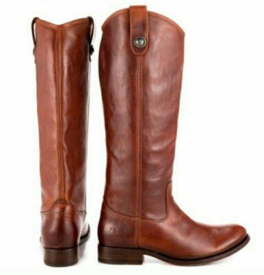 Frye Melissa Pulltab Riding Boots Brown Cognac Leather Size 7.5 77167
