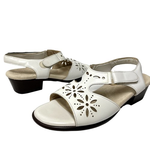 SAS Tripad Comfort White FLORAL Cutout Leather Sandals Open Toe Shoes USA 8 M - Picture 2 of 8