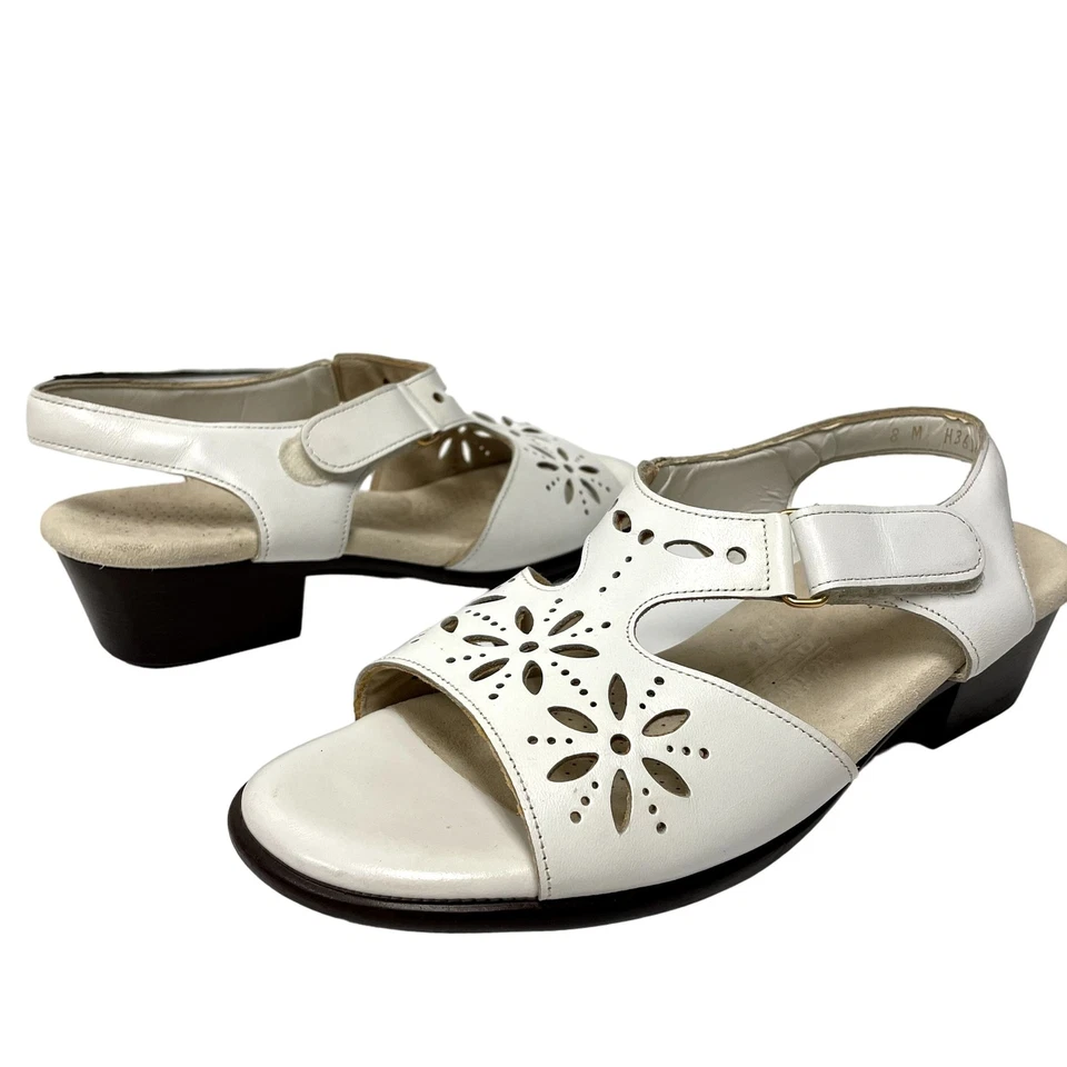 SAS Tripad Comfort White FLORAL Cutout Leather Sandals Open Toe Shoes USA 8 M - Image 2 of 4