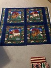 Vintage Chicken Sheep Fabric Pillow Quilt 4 Squares Panel Farm Cranston Vip