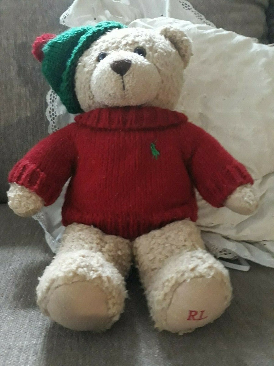 Vintage Polo Ralph Lauren Teddy Bear Brown Plush 2006 Red Green