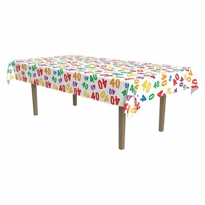 BEISTLE 40TH BIRTHDAY COLOURFUL PARTY TABLECLOTH BIRTHDAY PARTY TABLEWARE - 1.3M X 2.7M