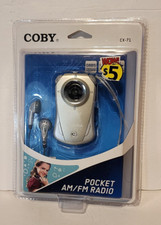 Coby pocket AM/FM radio w/ headphones CX-71 mini silver need 2AAA batteries 2008