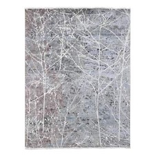 7'7"x10'1" Gray Hand Knotted Broken Zoroastrian Design Silk with Wool Rug R80380