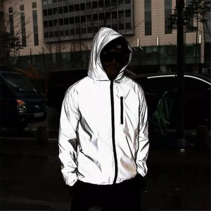 Men Reflective Hooded Jacket Casual Night Colorful Windbreaker Man Hip-hop  Coats