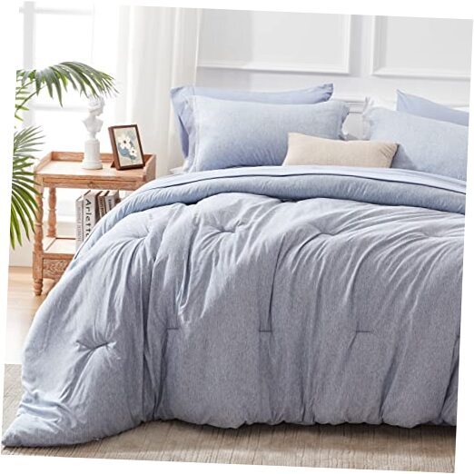 Comforter Set 7 Pieces Bed in a Bag - Soft Bed Set for All Seasons  Queen Blue-image