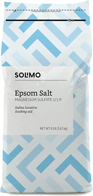 Solimo Epsom Salt Magnesium Sulfate U.S.P. Soaking Aid Saline Laxative 8LB Bag