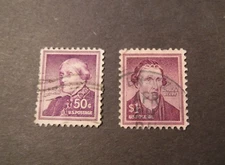 Scott # 1051 & # 1052 , 1954,  50 Cent & $1.00 Famous People Stamps, Used