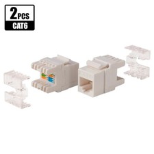 2 Pcs CAT6 RJ45 Keystone Jack 110 Punch Down 28mm 180 Degree Network WHITE