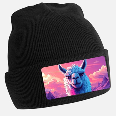Black Otter Hat with Cool Angry Llama Motif - Unisex Hat, Cotton