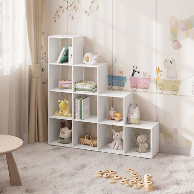 WOLTU Bücherregal 10 Fächern Standregal Aktenregal Büroregal 136x29x136cm Weiß