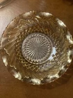 Vintage Swirl Diamond Ruffle Pattern Amber Carnival Glass Candy Dish. 6”