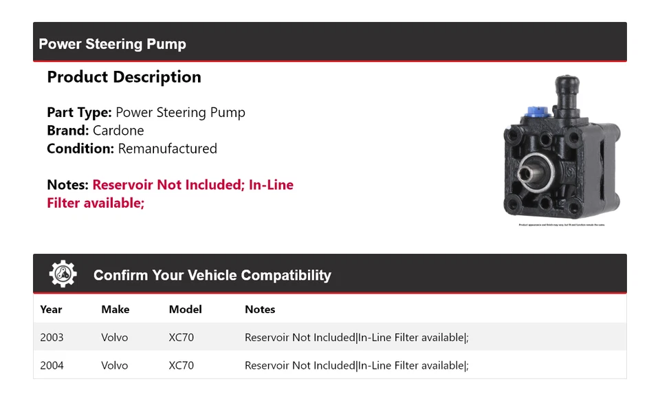 Насос гидроусилителя руля Cardone для Volvo XC70 2003-2004 годов выпуска - Изображение 2 из 4