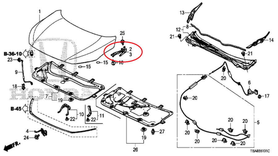 Genuine Honda Civic 2017-2021 RIGHT Hood Hinge 60120-TEA-T00ZZ