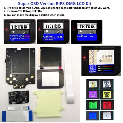 Super OSD Version RIPS Backlight Backlit IPS LCD For Game Boy DMG GB DMG Console