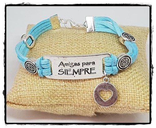 PULSERA PLACA MENSAJE AMIGAS PARA ANTELINA CUERO ABALORIO | eBay