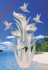 Lily and Hummingbirds Window Decal Oval 10x16 Static Cling Glass Door Decor