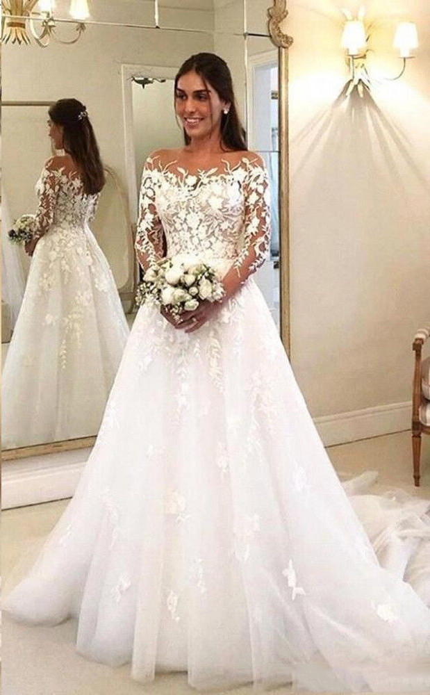 Long Sleeves Lace Bodice A-line Wedding Dresses - 14 Long Sleeves Lace Bodice A-line Wedding Dresses - 14