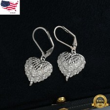 Gorgeous 925 Silver Plated Drop Earrings Women Cubic Zirconia Heart Simulated