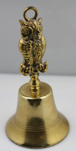 VTG Brass Owl Handle Bell -Made in England 7" Tall Vintage Owl Bell nice sound - Afbeelding 1 van 6