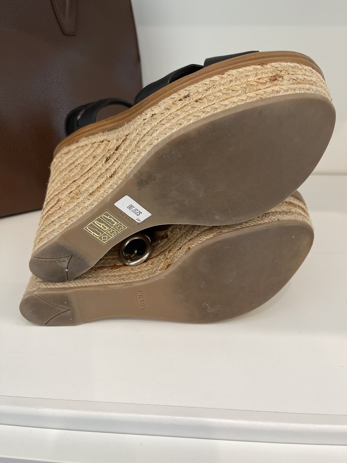PRADA Black Crisscross Ankle-Strap Platform Espadrilles Wedge Sandals Size 9 image 4