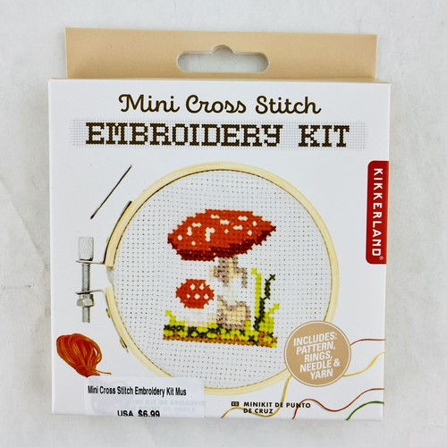 New Kikkerland Mini Cross Stitch Embroidery Kit Mushroom Toadstool eBay