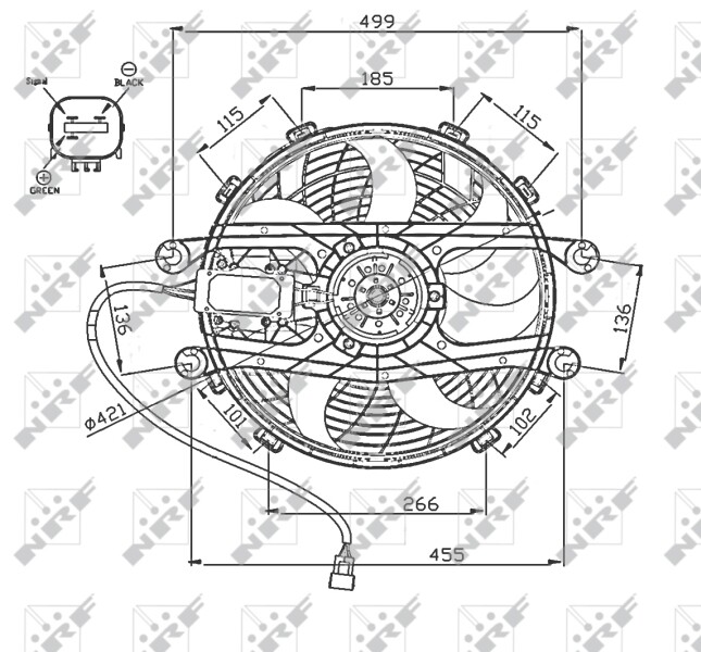 Compressor Side NRF 47747 Fan, radiator for BMW