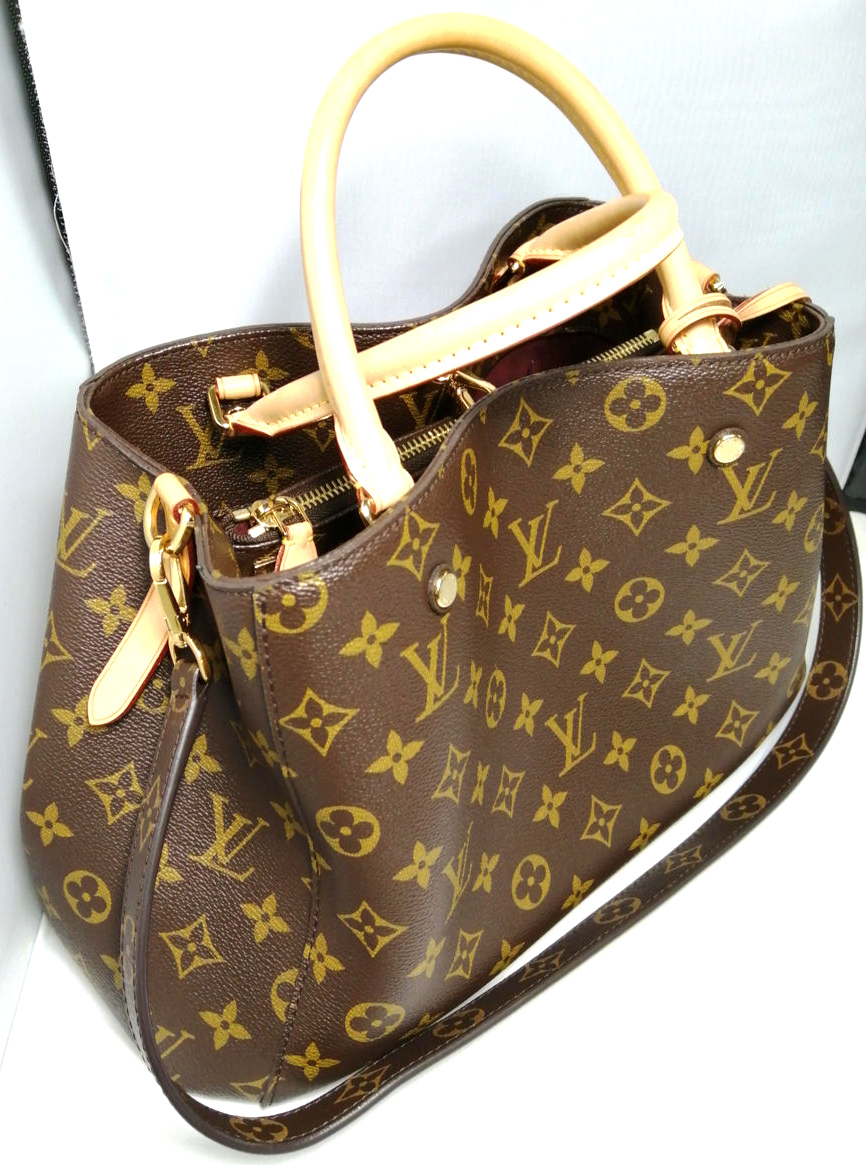 Authentic LOUIS VUITTON Monogram Montaigne MM Hand Bag Brown