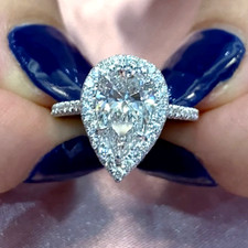 2.25Ct Pear Cut Moissanite Halo Proposal Engagement Ring In Solid 950 Platinum