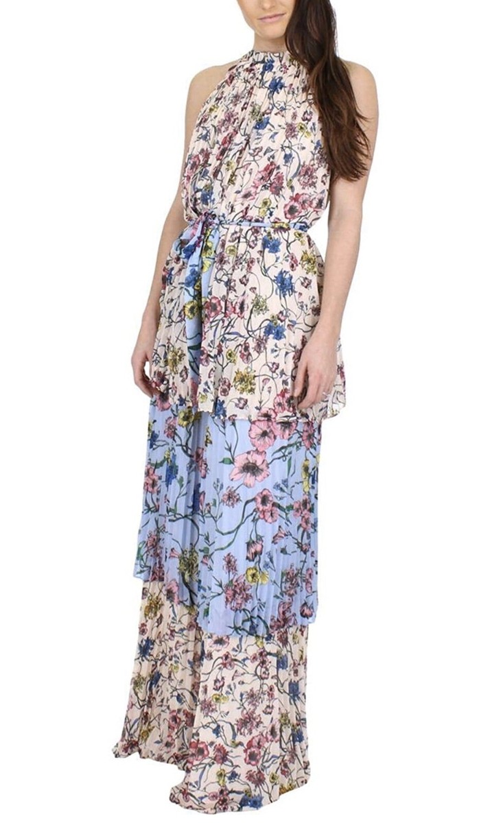 Juicy Couture Floral Print Mix Pleated Maxi Dress NWT Large (10)vintage New  | eBay
