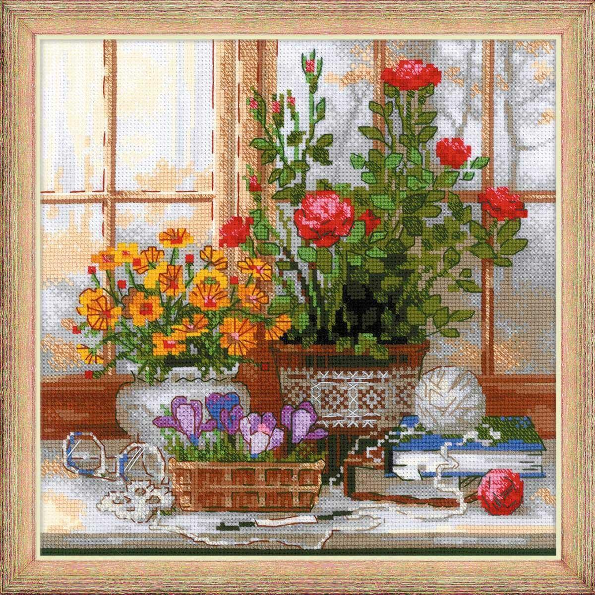 Riolis counted cross stitch Kit Crocuses On The Windowsill, DIY