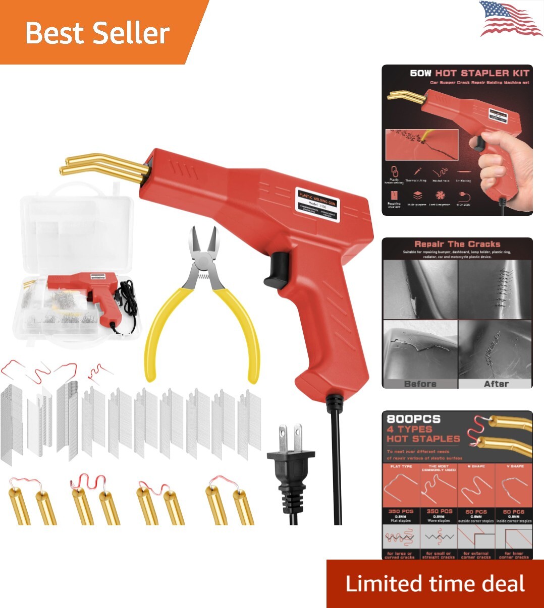 Hot Stapler Plastic Repair Kit - 800PCS Staples - Car Bumper, Kayak, Fender-image