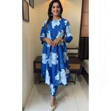 Floral Print Cotton Kurta Set For Women 3/4 Sleeve Casual Wear