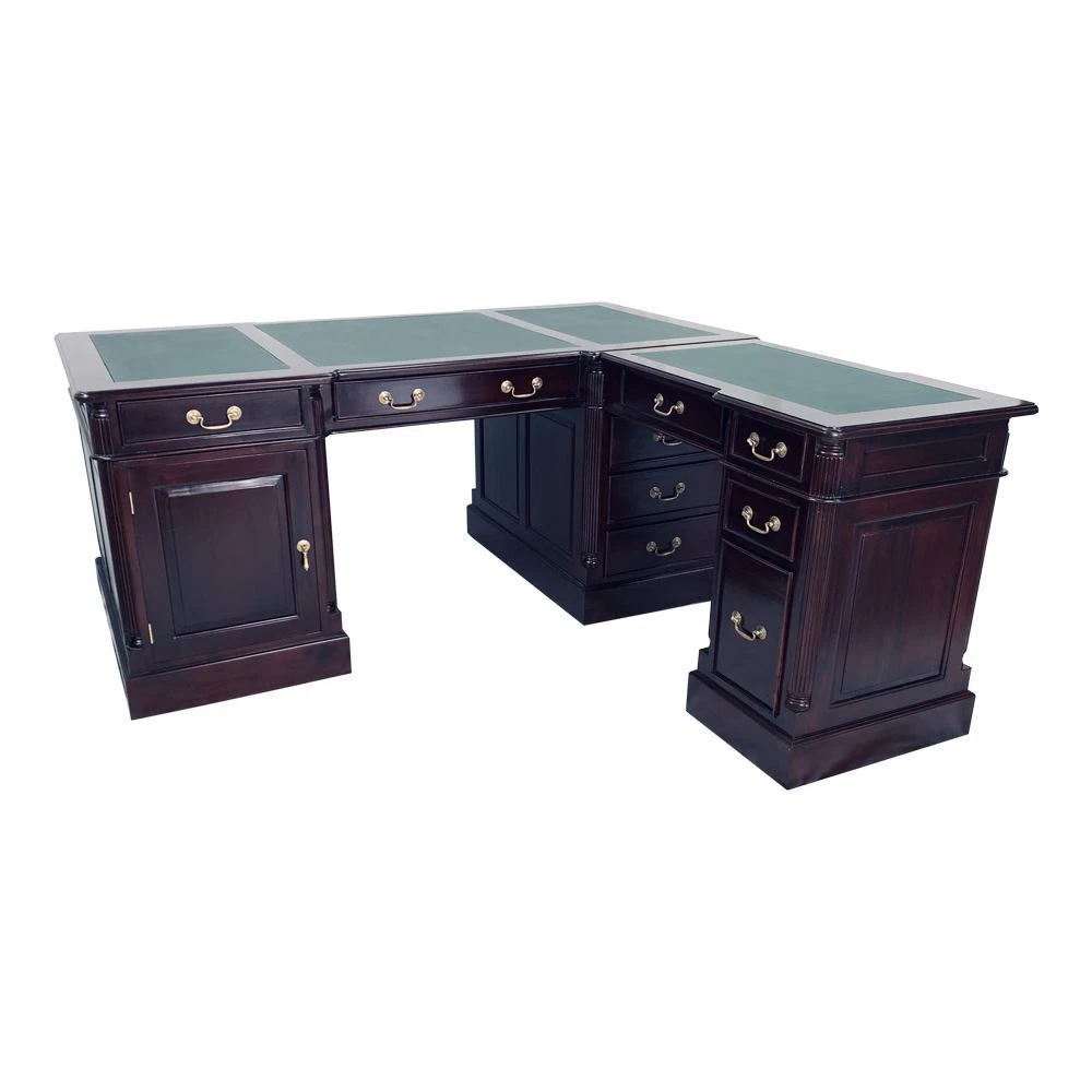 Solid Mahogany Wood Executive Partners Desk Antique Style Double Sided Turning
