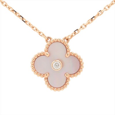 Van Cleef & Arpels Vintage Alhambra Pink shell diamond Necklace 750(PG) 6.6g VCA