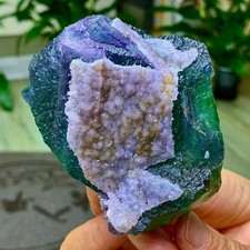 366G Natural green fluorite and quartz crystal symbiotic mineral specimen