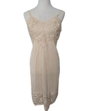 Vintage Angelic 60s Beige Vanity Fair Slip Dress Fairy Lace 7" Lace Hem 36L