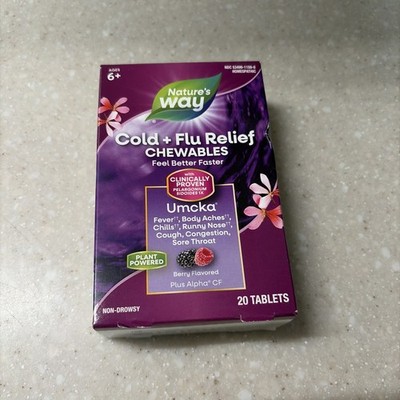Natures Way COLD + FLU RELIEF Umcka 20 Homeopathic BERRY Chewable Tablet 04/27